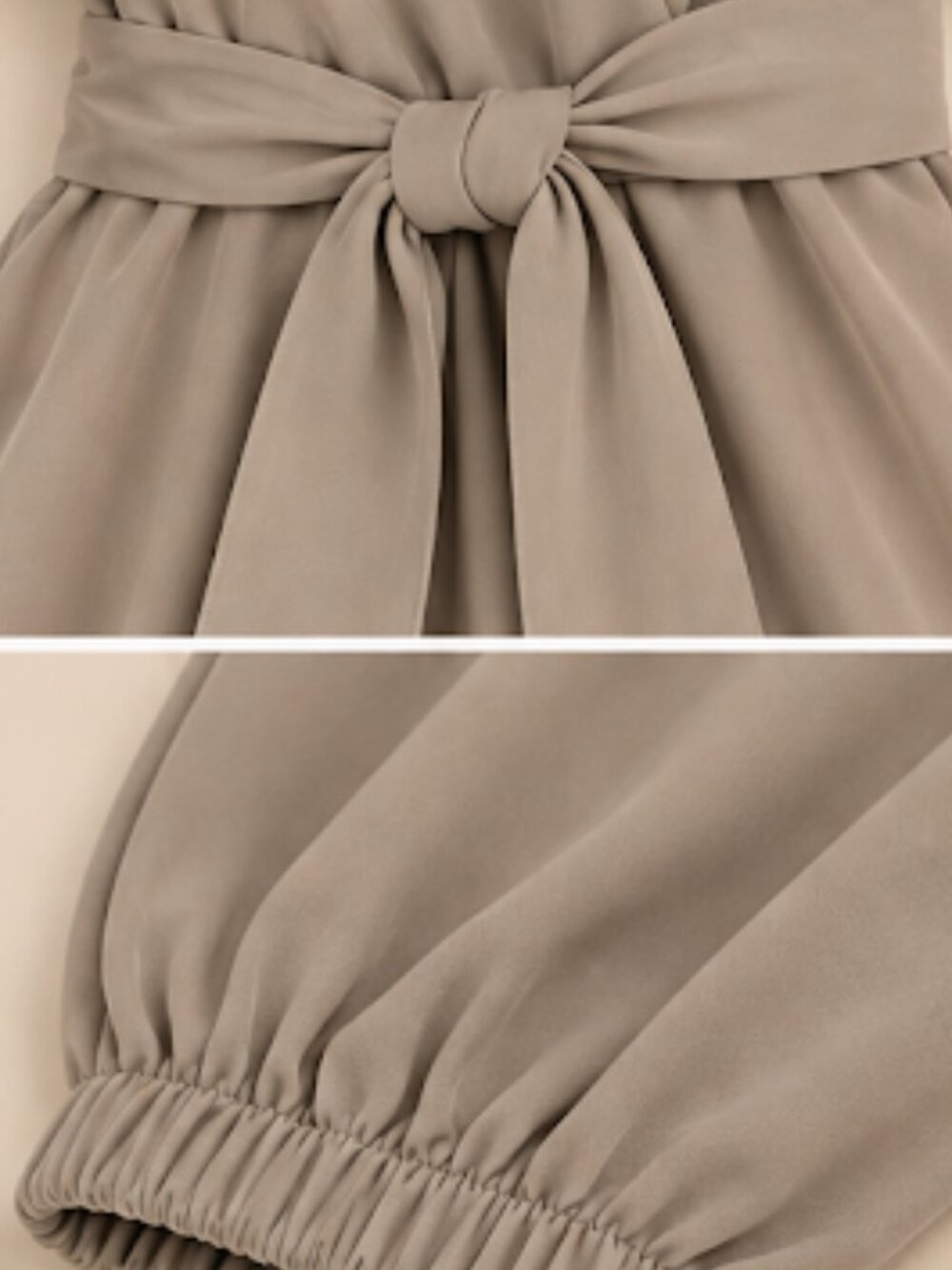 The Hanger Taupe Ruffle Front Tie-Waist Jogger Jumpsuit Size Large - Picture 4 of 4